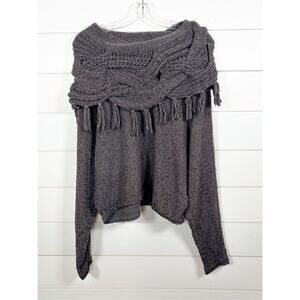 BCBGMaxAzria Women's Fringe Cable Cowl Pullover Sweater Heather Gray Size XS